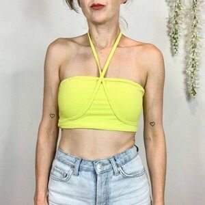 superdown Neon Yellow Halter Crop Top